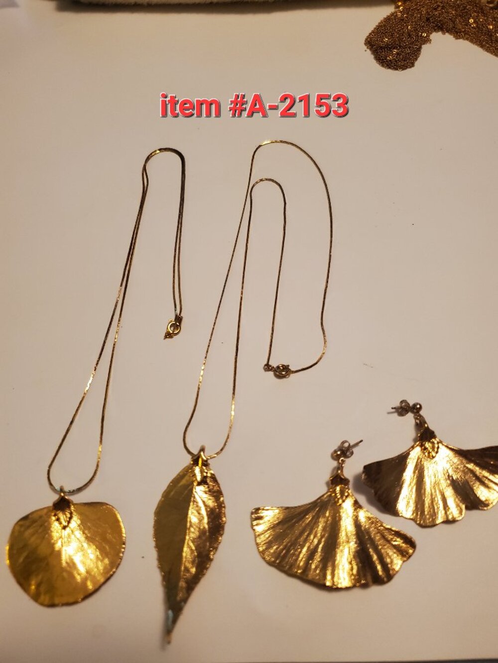 2 Gold Chain Necklaces with Pendant & matching Earring, item # A-2153, wt 16gram